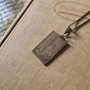 Solid Brass Ace Of Wands Tarot Card Pendant Necklace